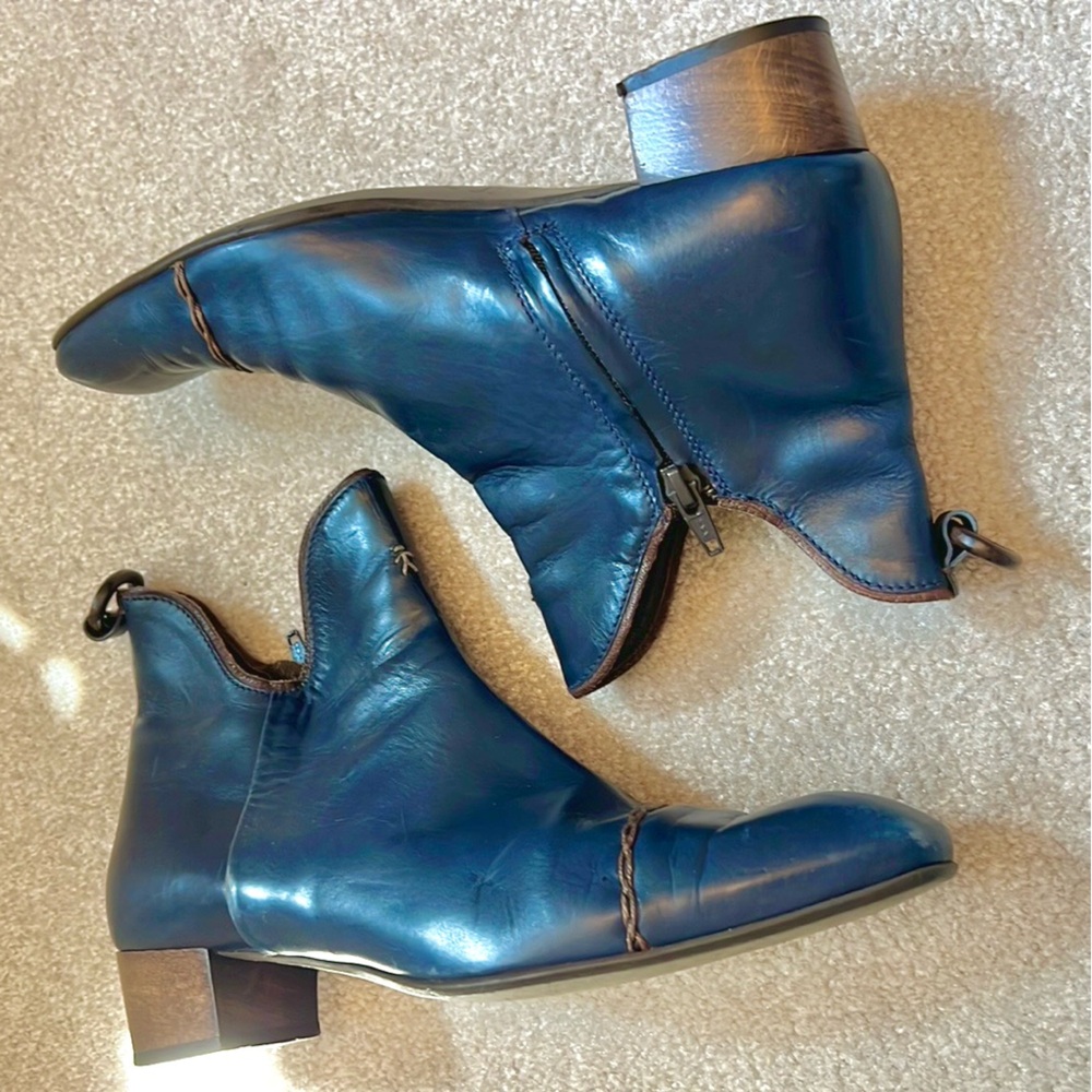 Henry Beguelin Blue Leather Boots Women Size 37.5